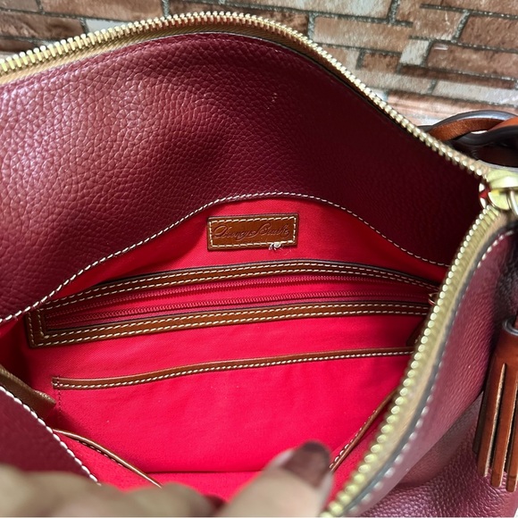 Dooney & Bourke Red and Brown Shoulder Bag with Structured Shape and Tassel - Picture 8 of 14